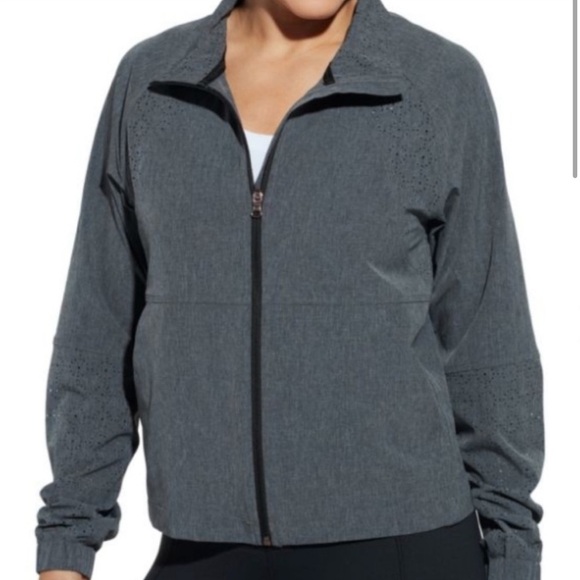 Calia by Carrie Underwood Gray lightweight Lasercut Warm up Jacket Large - Picture 1 of 9